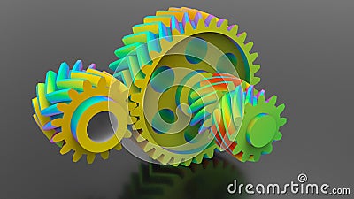 3D rendering - gears assembly finite element Cartoon Illustration