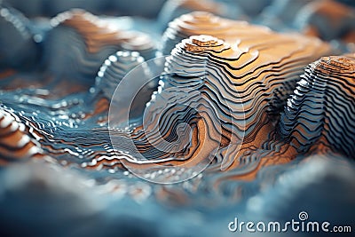 3d rendering of geographic model background. Creative illustration of wavy surface. Generative AI Stock Photo