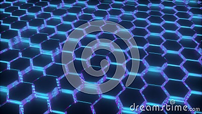 3d rendering of geometric glowing background. Computer generated neon hexagonal Stock Photo