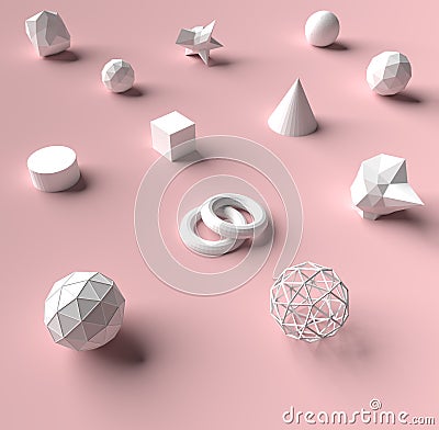 3d rendering geometry on pink color background and texture. Stock Photo