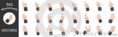 3d rendering gestures Collection,Cartoon Gesture Icon Mockup.Touchscreen gesture line icons. Cartoon Illustration