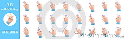 3d rendering gestures Collection,Cartoon Gesture Icon Mockup.Touchscreen gesture line icons. Cartoon Illustration