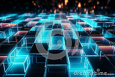 In a 3D rendering, glass cubes emanate a radiant glow Stock Photo
