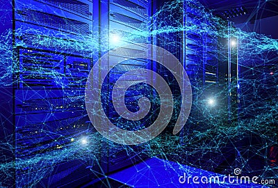 3d rendering Global network. Modern server room. Neural networks and artificial intelligence. Concept of cyberspace Stock Photo