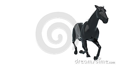 3D Rendering Glossy Black horse in running Pose Stock Photo