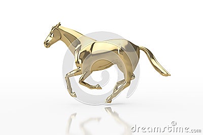 3D Illustration. Glossy Gold Strong horse in Elegant running Pose, Isolated with Clipping Path, Clipping Mask. Stock Photo