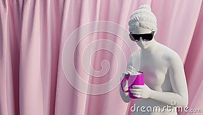 3d rendering. Goddess Hypnos drinking coffee. Stock Photo