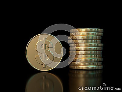 3d rendering gold coin dollar symbol black background business economy concept Stock Photo