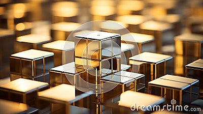 3d rendering of gold cubes stacked on top of each other Stock Photo