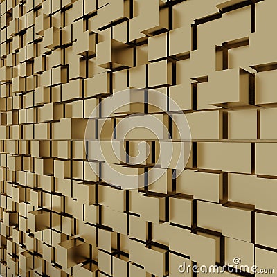 3d rendering of gold cubic random level background. Stock Photo