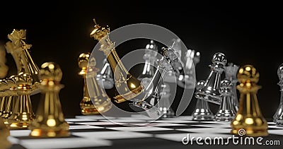 3D rendering gold and silver chess., contradiction concept Stock Photo