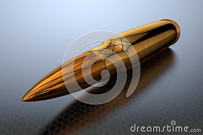 3d illustration of a golden bullet or cartridge close up Cartoon Illustration