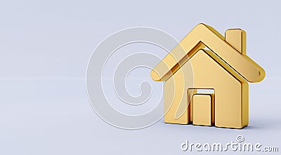 Golden Home Icon on a white isolated background. Stock Photo