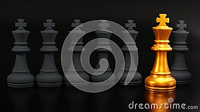 3D rendering of Golden king chess and other chess, Dare to be a different concept Stock Photo