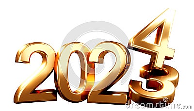 3D rendering of golden number changing from 2023 to 2024 Cartoon Illustration