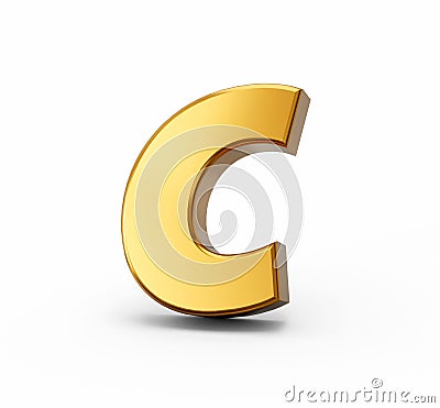 3d rendering of the golden small letter c isolated on a white background Stock Photo