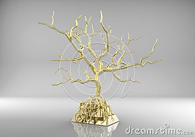 3d rendering golden tree growing on gold bullion Stock Photo