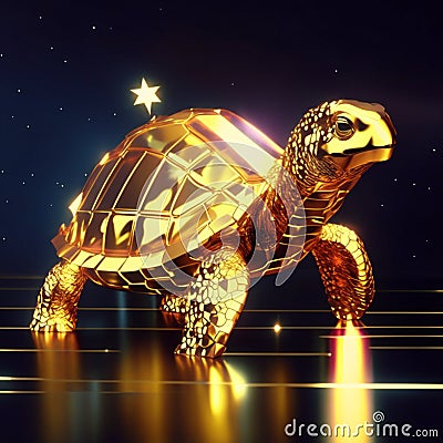 3d rendering of a golden turtle on a dark background with stars Generative AI Stock Photo