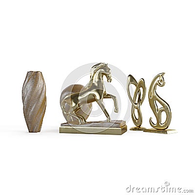 3D rendering of golden vase with figurines in white background Stock Photo