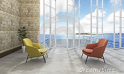 3d rendering good sea view living room Stock Photo