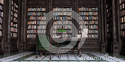 3D Rendering Gothic Library Stock Photo