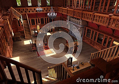 3D Rendering Gothic Library Stock Photo