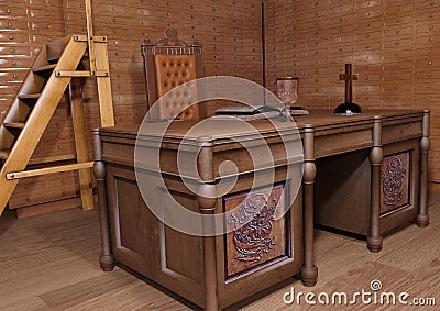 3D Rendering Gothic Library Stock Photo