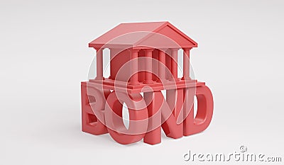 3D Rendering of government building icon on text bond in red on white background concept of investment Stock Photo