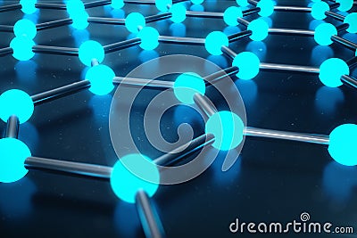 3D Rendering of Graphene atomic structure - nanotechnology background illustration. Cartoon Illustration