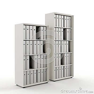 3D rendering of gray office shelves with files isolated on a white background Stock Photo