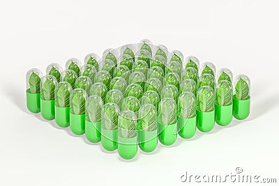 3d rendering, green capsule with leaf in it Cartoon Illustration