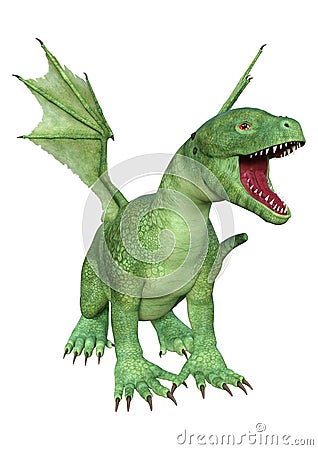 3D Rendering Fantasy Hatchling Dragon on White Stock Photo