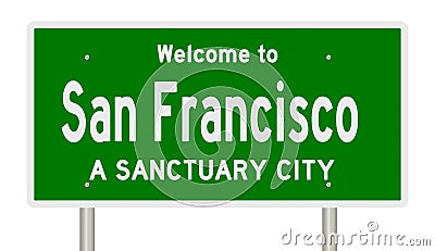 Rendering of highway sign for sanctuary city San Francisco Stock Photo