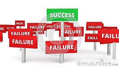 3d green success signboard among many failure ones Stock Photo