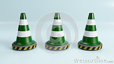 3d rendering of Green traffic cones for caution and under construction concept on pastel background Stock Photo