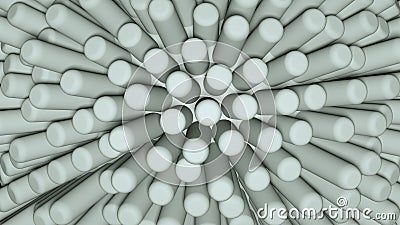 3D rendering of grey ball with not sharp sticks spikes around it, closeup. Cartoon Illustration