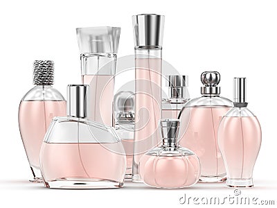 3D rendering group of perfume bottles Stock Photo