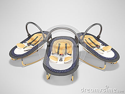 3d rendering group of portable cots for baby gray background with shadow Stock Photo