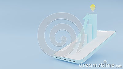 3d rendering of growth statistics graph, charts, arrows, higher on mobile phone Stock Photo