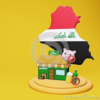 3d rendering of halal and haram food and beverage culinary tourism in Iraq Stock Photo