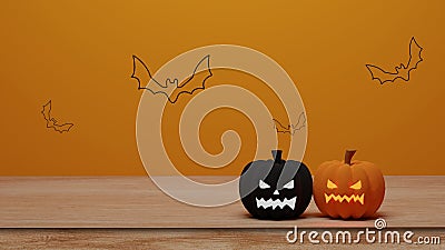 3D rendering. Halloween pumpkin jack o lantern on wooden table Stock Photo