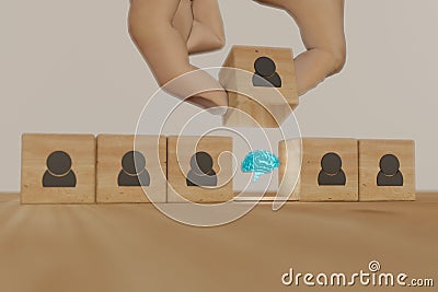 3d rendering hand man try to find, pull or put an idea after the positive thinking team are brainstorm, meeting, discuss, find a s Stock Photo