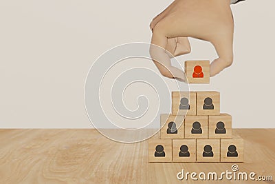 3d rendering hand put ,pick or choose the one who got idea or special or right man for job than other in human resources managemen Stock Photo