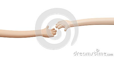 3D Rendering of hand reaching to each other concept of help support unity and teamwork. Cartoon Illustration