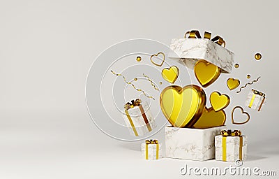 3D rendering heart gold shape and gift box 57 Stock Photo