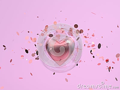 3d rendering heart shape in side sphere clear glossy pink love surprise valentine gift concept Stock Photo