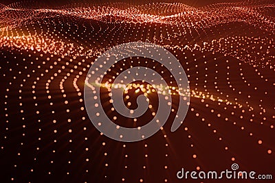 3d rendering Hi-tech digital terrain, red abstract space on dark background with connecting dots and lines. Stock Photo