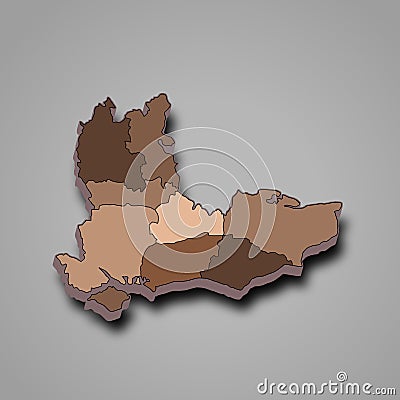 3d rendering High Quality outline map of South East England is a region of England, with borders of the ceremonial counties and Stock Photo