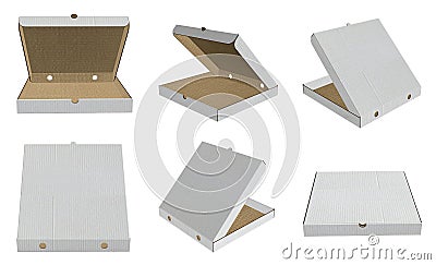 3D rendering - High resolution image six view of pizza box Isolated on a white background high quality details Stock Photo