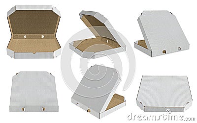 3D rendering - High resolution image six view of pizza box Isolated on a white background high quality details Stock Photo